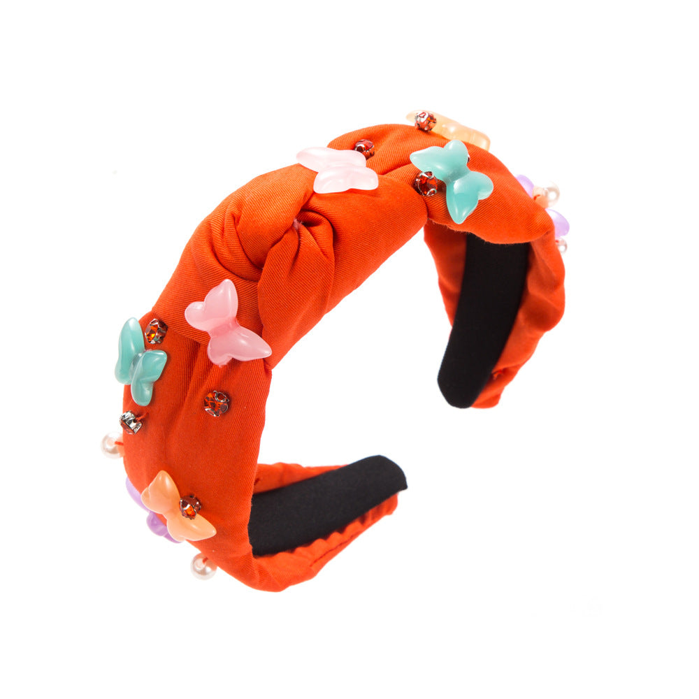 Wholesale Resin Butterfly Accessory Diamond Pearl Knotted Headband